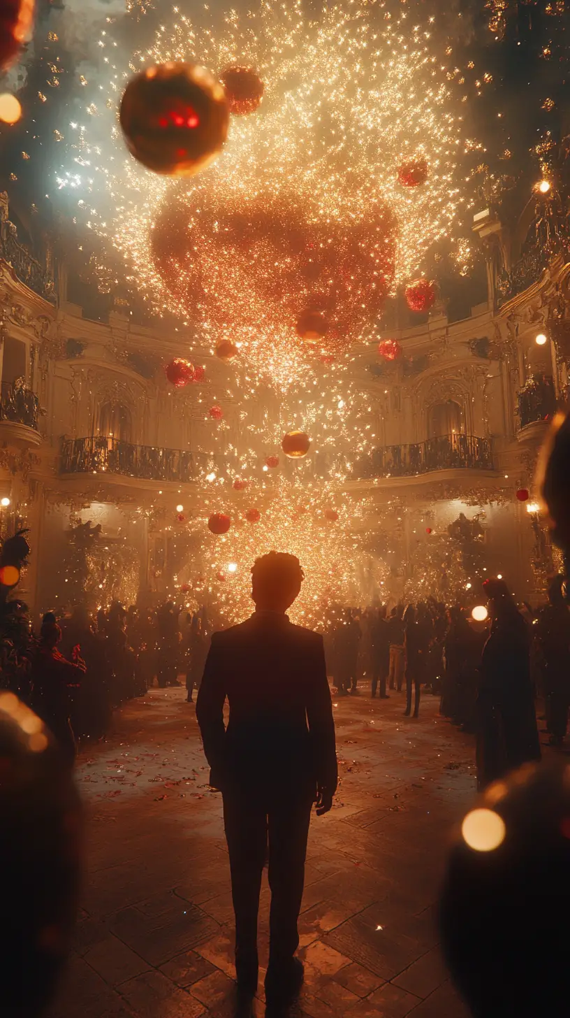 Surreal illusion scene with festive new years celebration