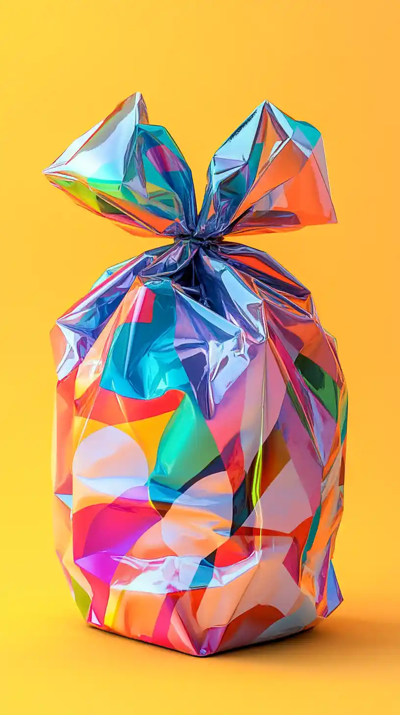 Caja de regalo colorida envuelta con un lazo fino e irregular