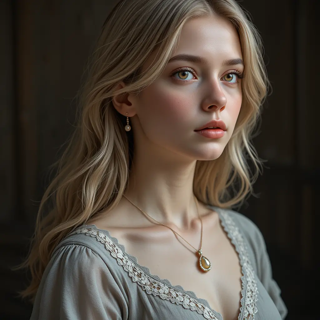 Young blonde woman in soft studio portrait lighting