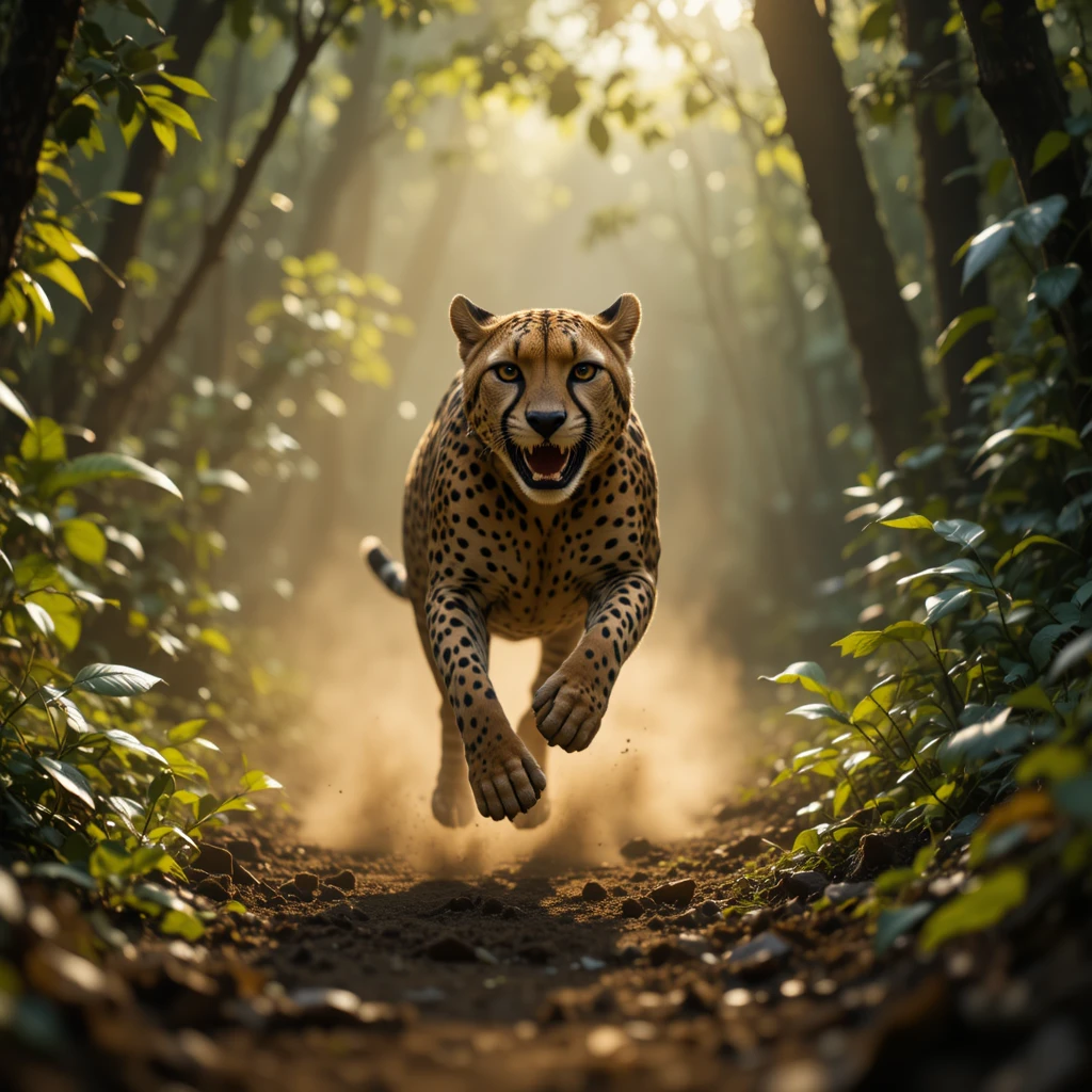 Course-poursuite cinématographique d’un guépard dans une jungle baignée de soleil