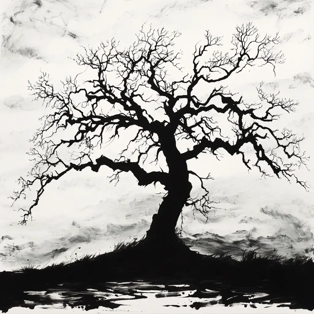 Ancient Tree Silhouette Against A Dramatic Stormy Sky