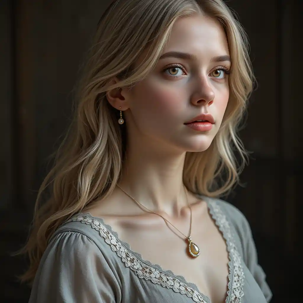 Young blonde woman in soft studio portrait lighting