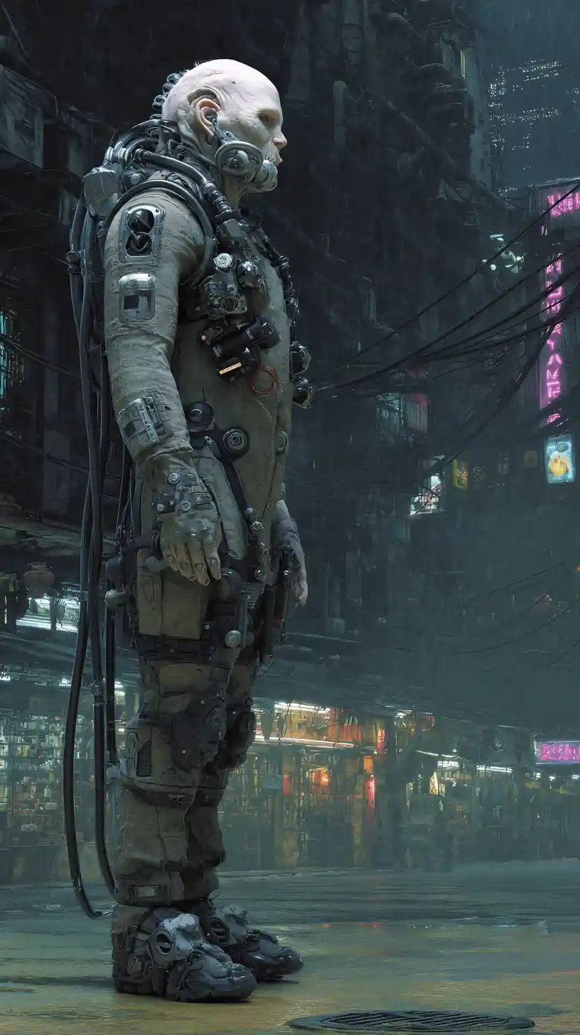 Zombi cyborg cyberpunk a figura intera con armatura tattica