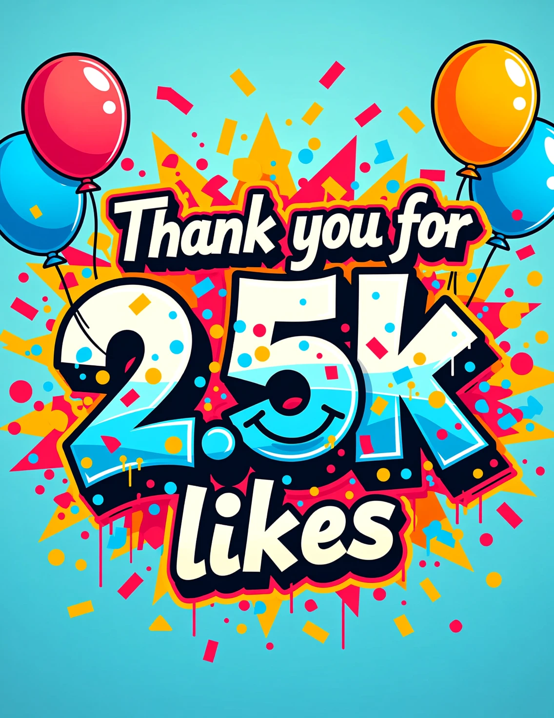 Farbenfrohes digitales Banner als Dank für 2,5k Likes