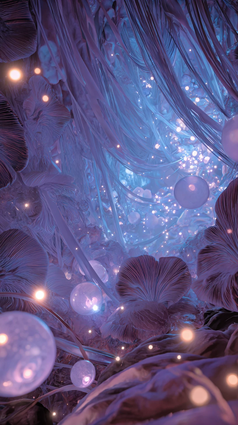 Sleeping woman in a luminous surreal dreamscape vignette