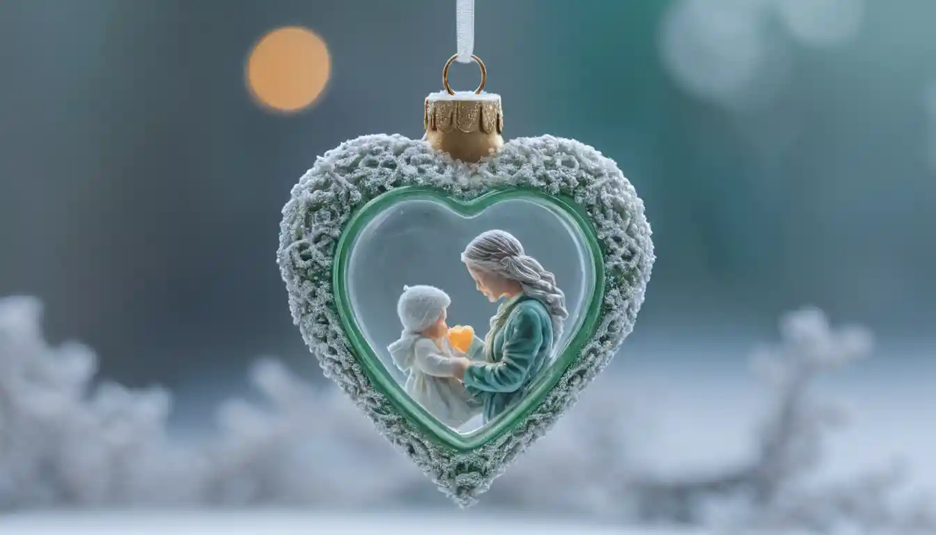 窓辺でやわらかく輝くガラスのクリスマスオーナメント