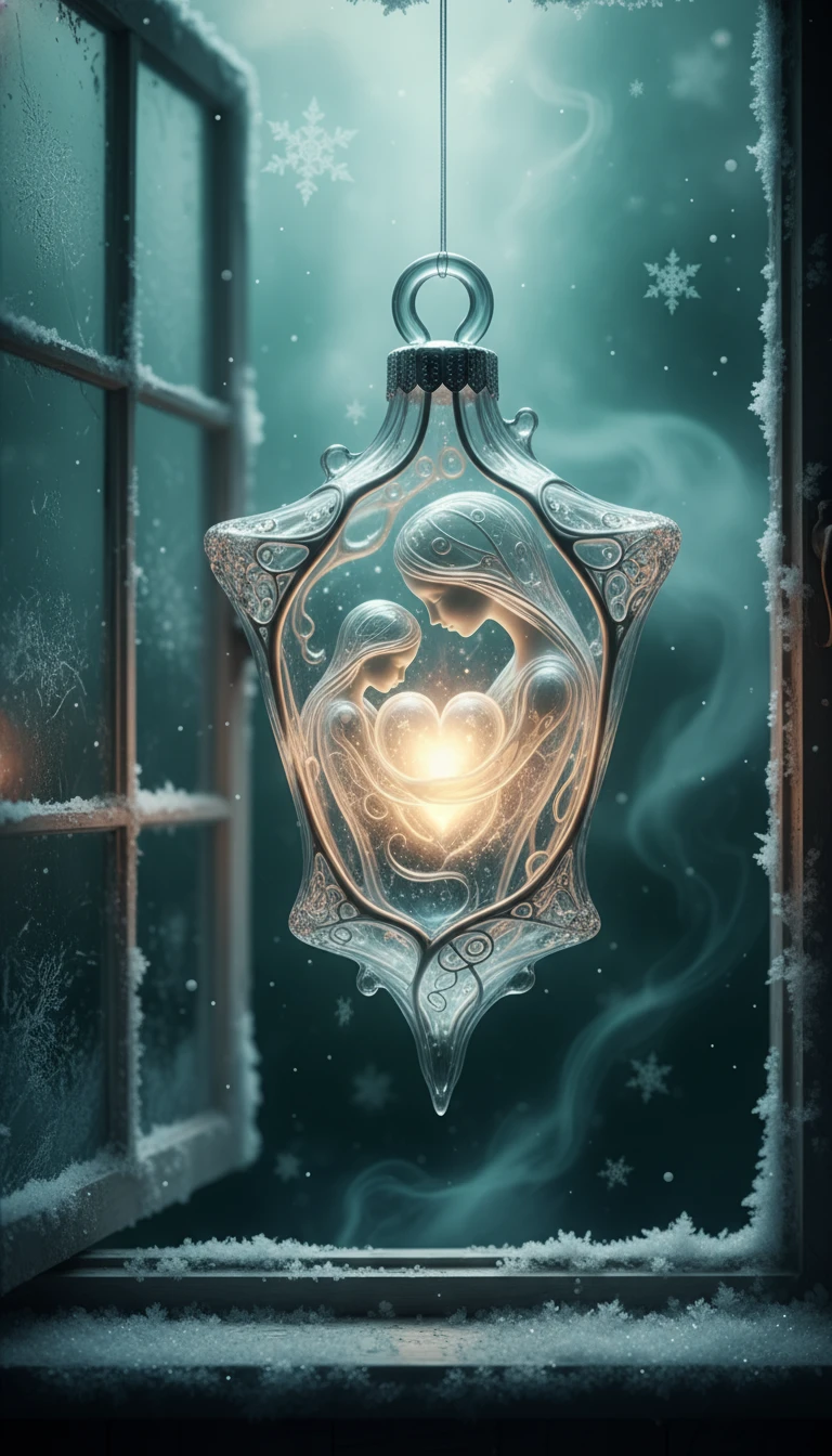Delicate glass christmas ornament hanging in a window