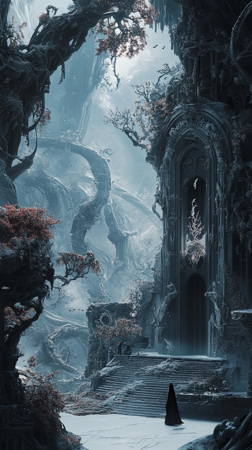 Young hero in a dark fantasy city of twisted spirits