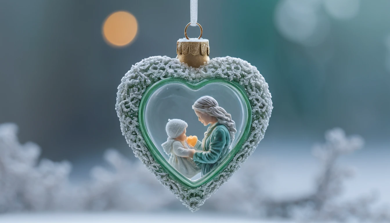 Glass christmas ornament glowing softly in a window