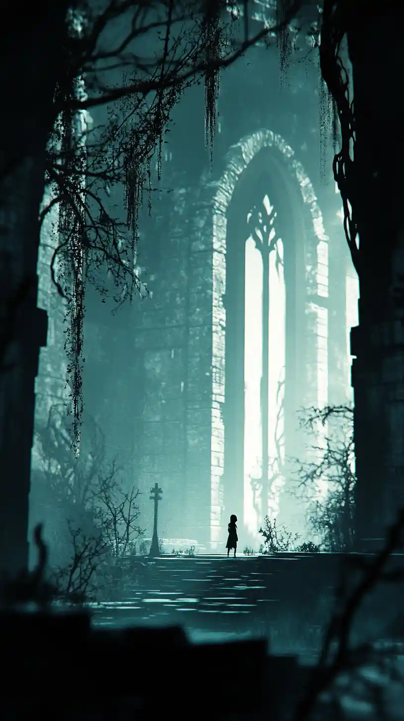 黑暗奇幻城市中的陰影少女