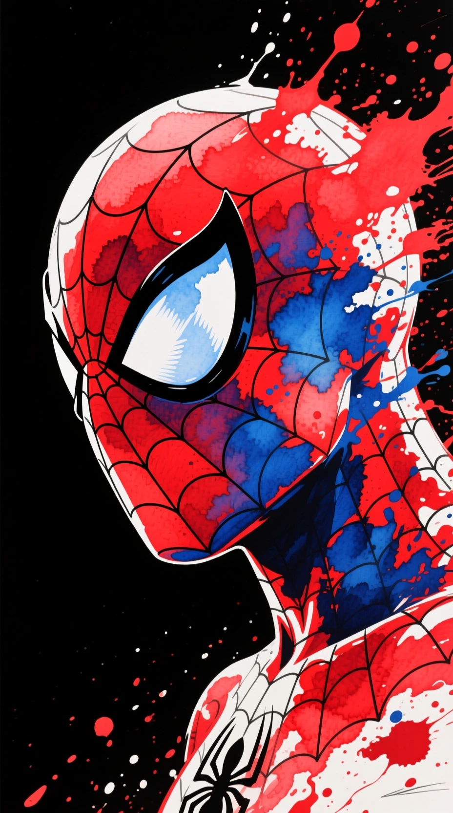 Abstract watercolor profile of a superhero against black