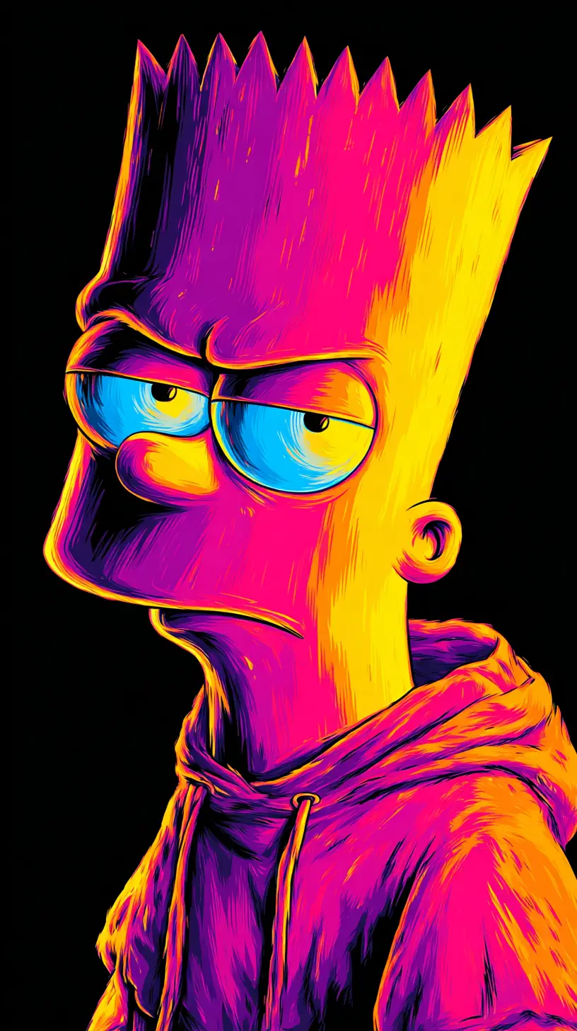 Moody cartoon boy portrait with neon underlighting