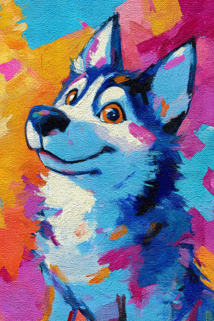Husky juguetón en pintura de estilo marcador acrílico colorido