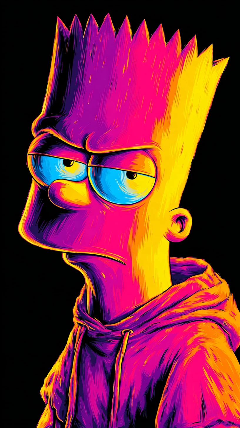 Moody cartoon boy portrait with neon underlighting