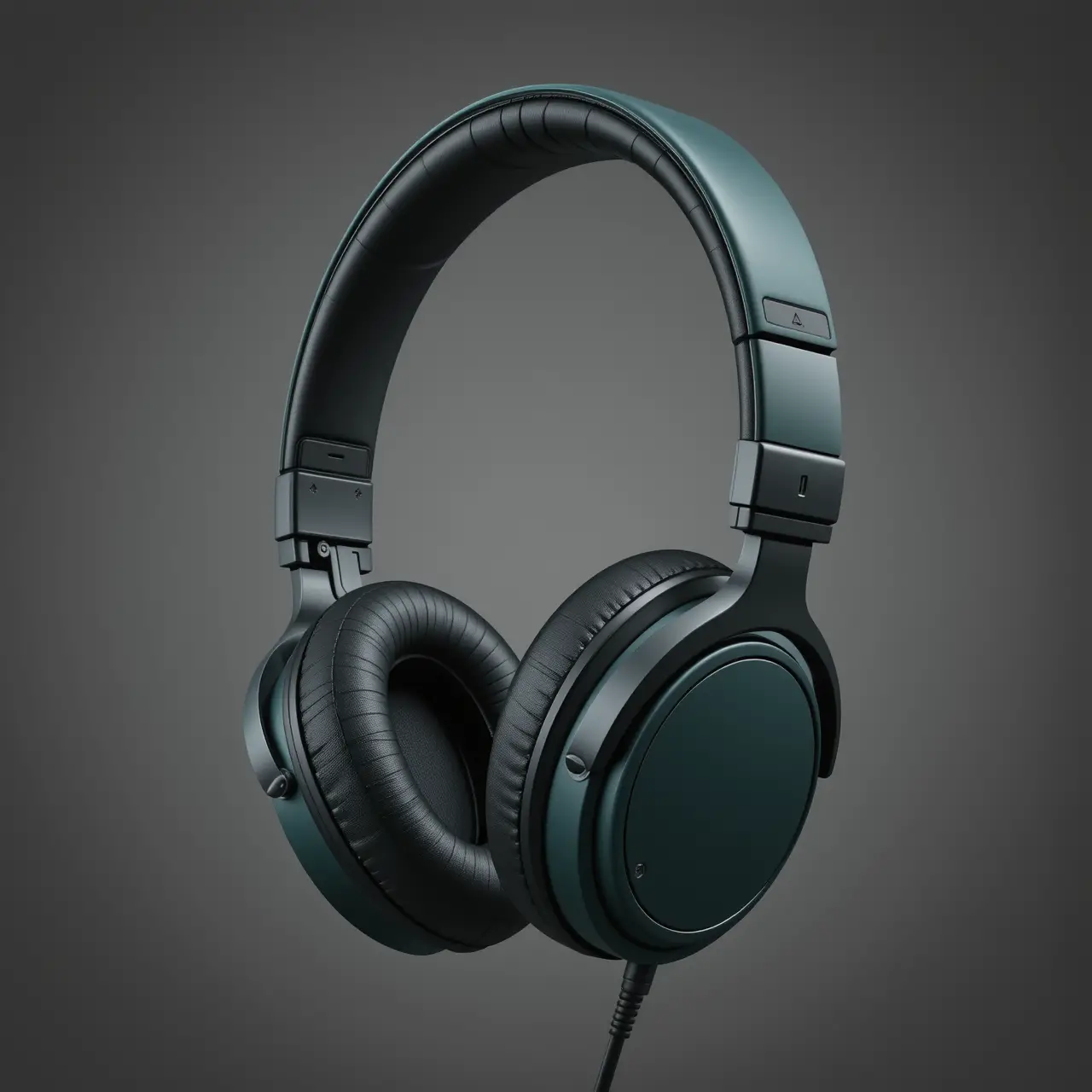 Forest green over ear headphones on neutral studio background