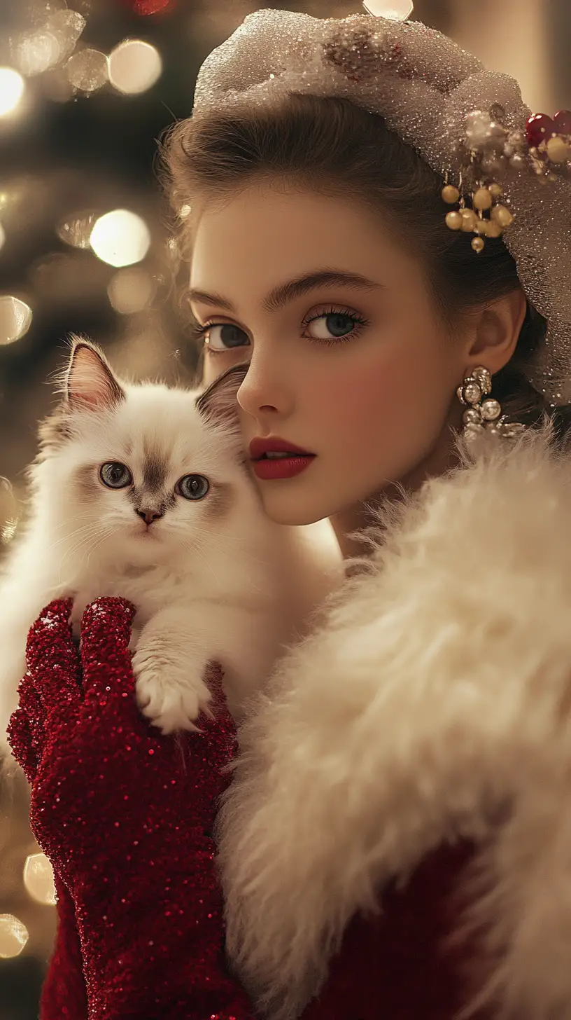 Little kitten in a cozy christmas interior scene