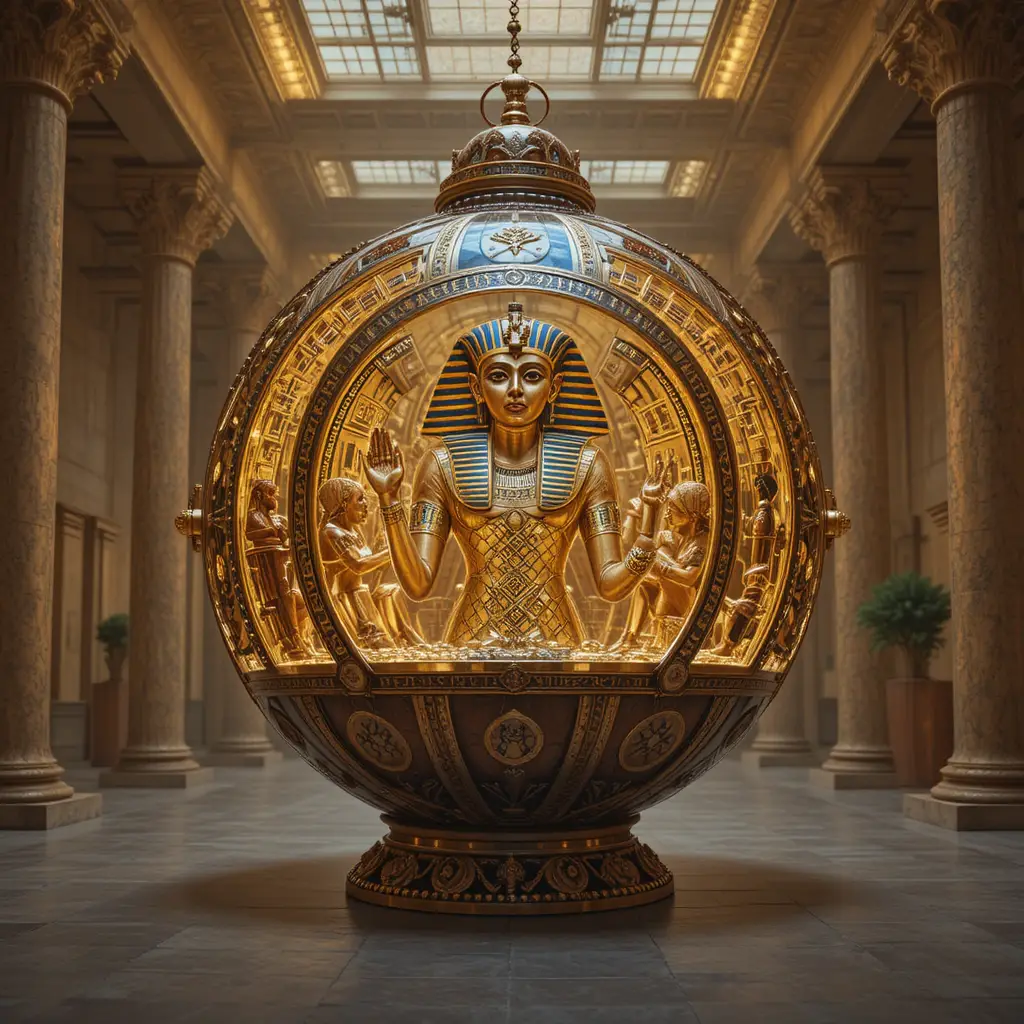 Giant Christmas ornament with ancient Egyptian interior display