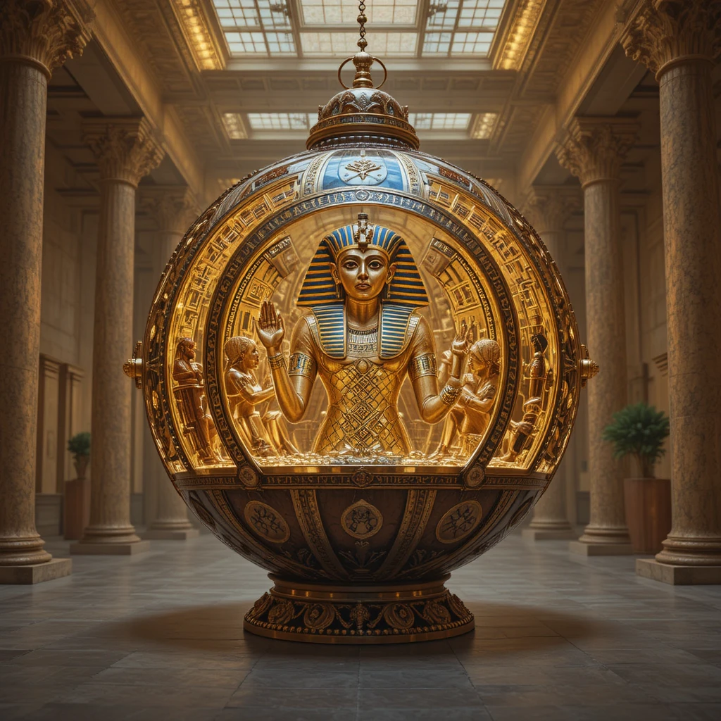 Giant Christmas ornament with ancient Egyptian interior display