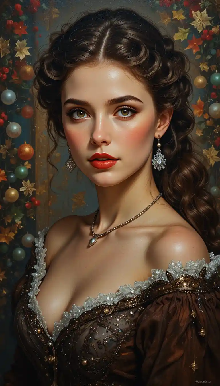 Retrato de jovem mulher elegante em estilo natalino festivo