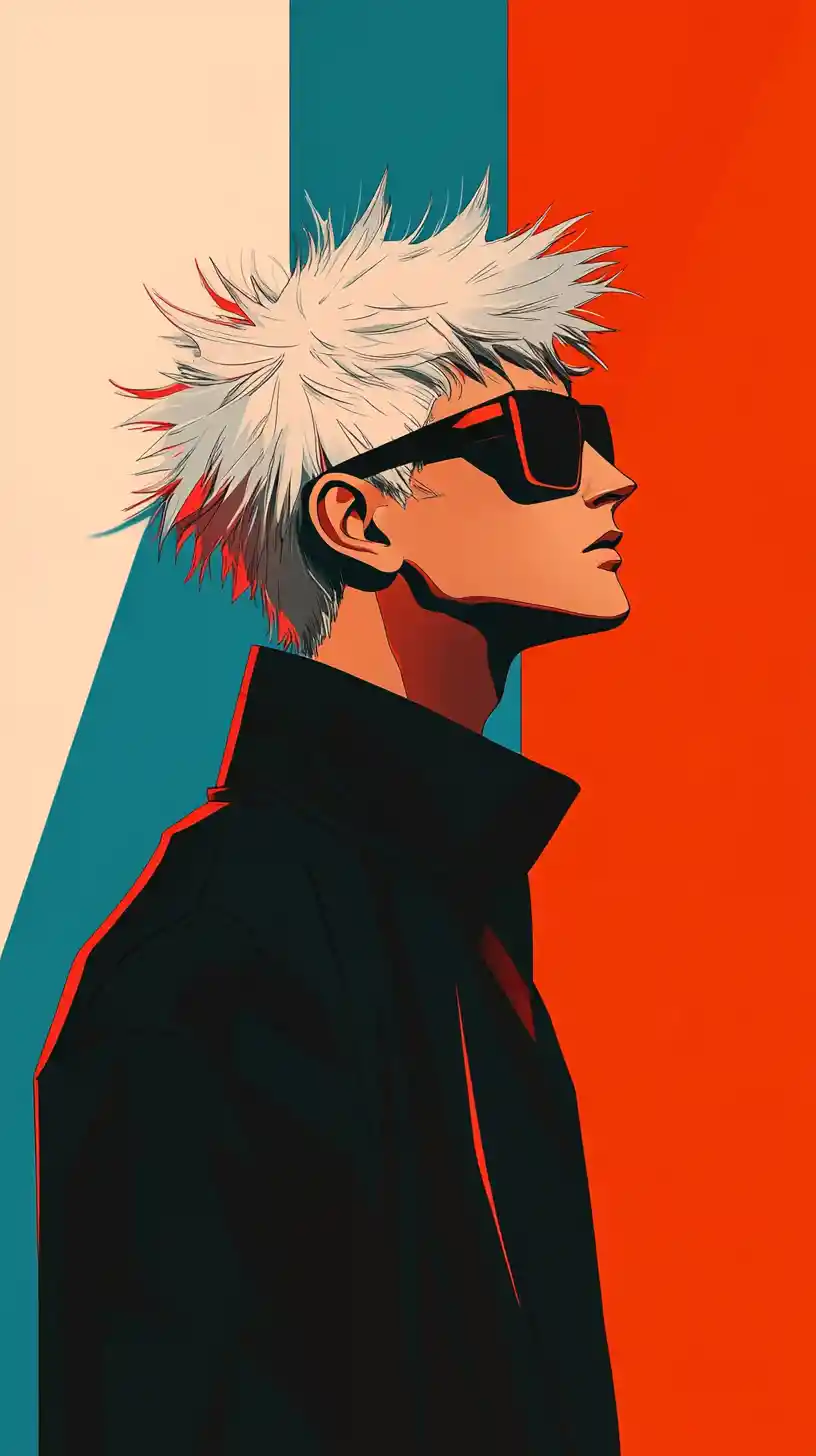 Uomo anime dai capelli argento diviso tra colori caldi e freddi