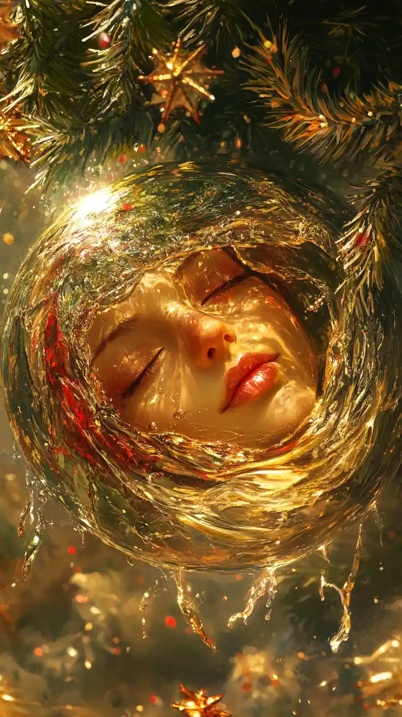 Surrealer Weihnachtsanhänger mit ätherischem Gesicht in warmen Tönen