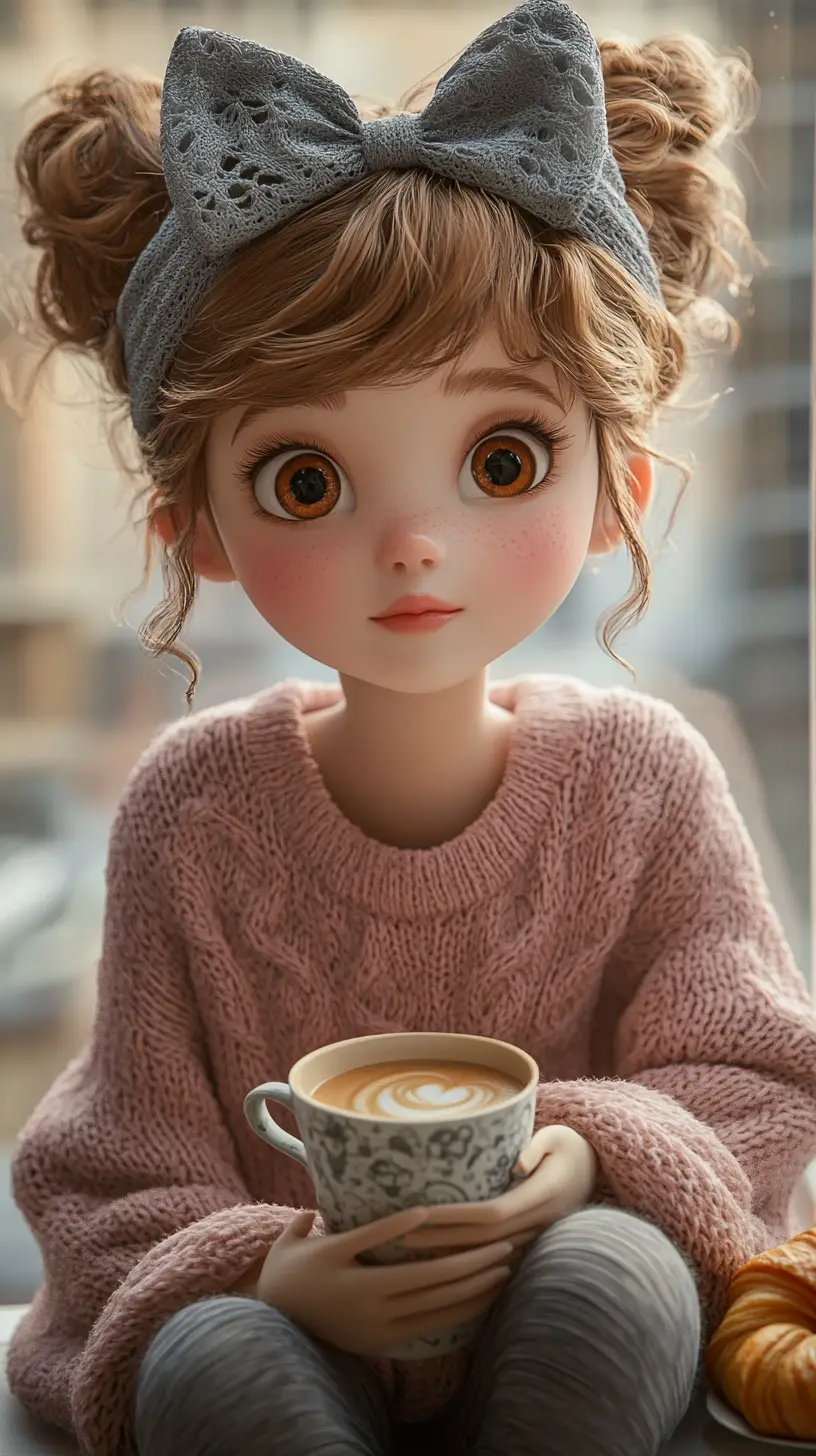 Wistful girl in sweater sitting by a bright window