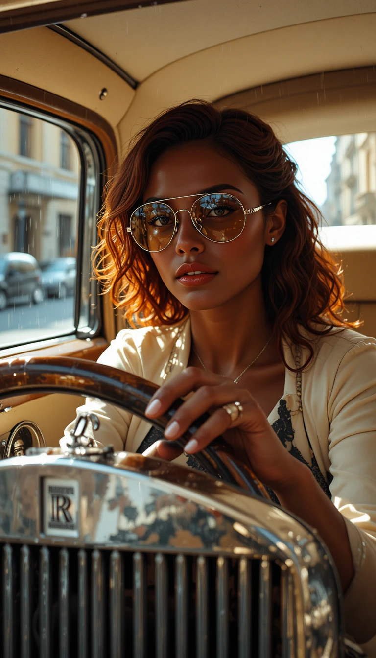 Donna demoniaca alla guida di una Rolls-Royce Phantom d’epoca