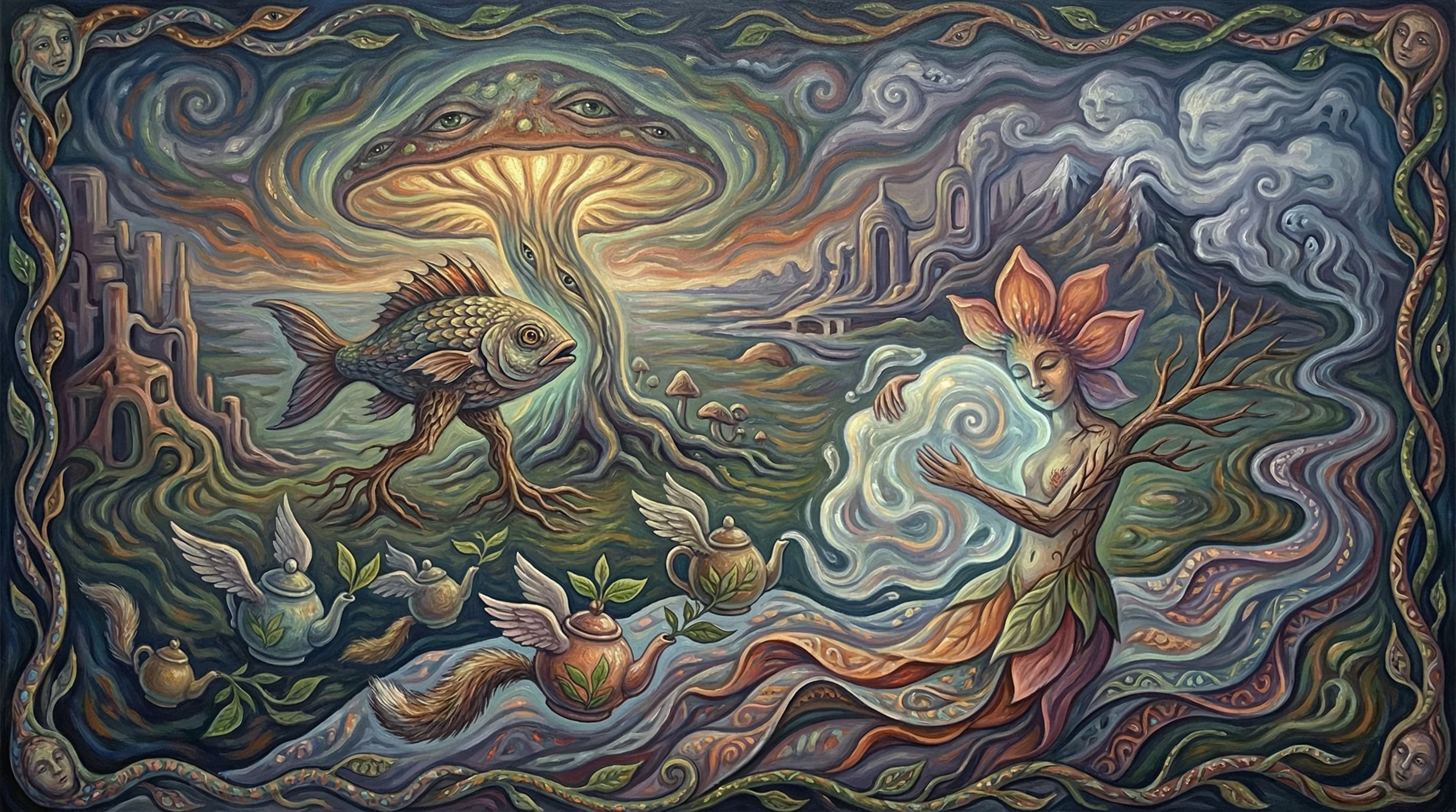 Dreamlike surreal realm where species boundaries dissolve