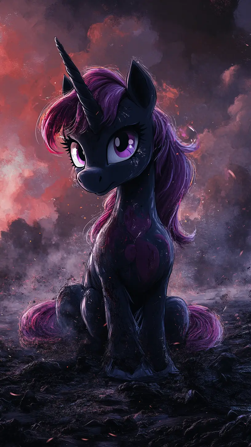 Wounded fantasy pony girl lying on a desolate ground