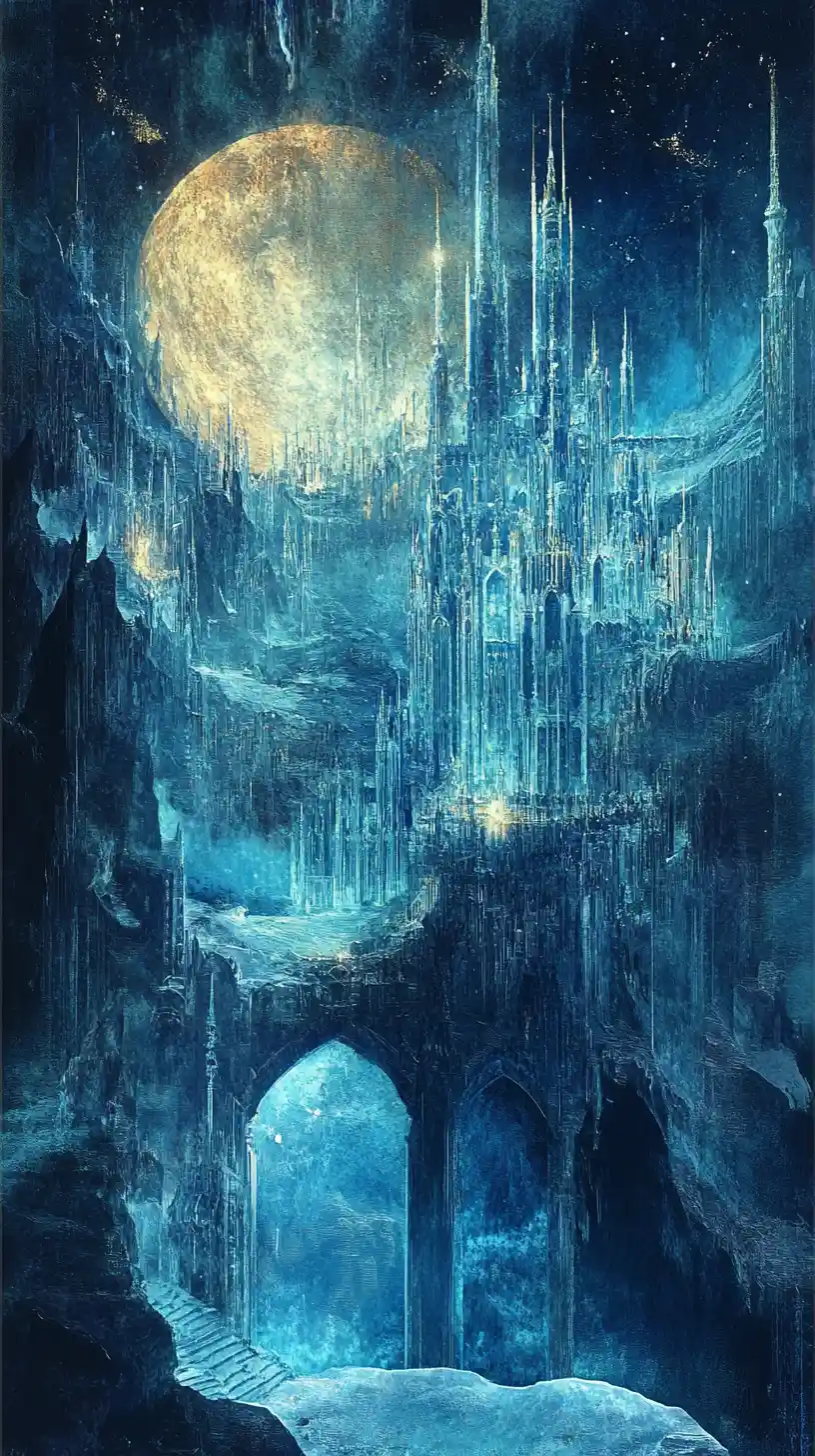 Verspielte Fantasy-Stadt mit strahlendem Eispalast