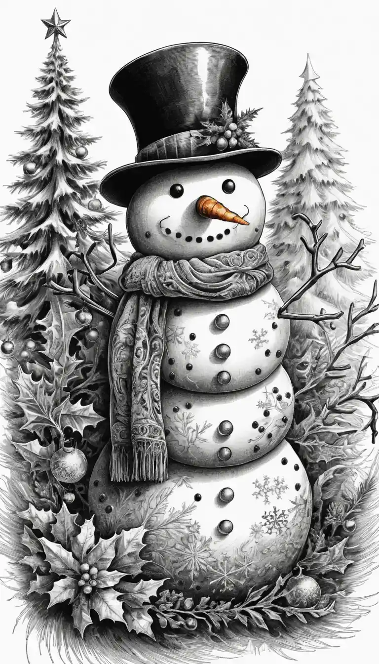 Filigraner Tinten-Schneemann aus weihnachtlichen Elementen