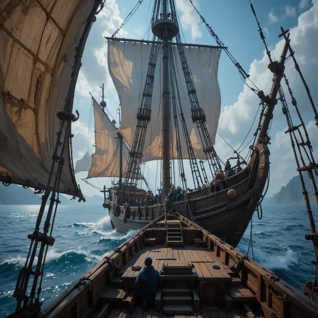 Cubierta de barco de carga de fantasía vista en primera persona