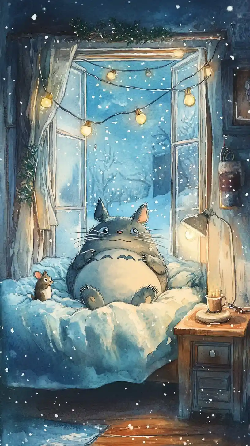 Créature fantastique en aquarelle se reposant dans une chambre douillette