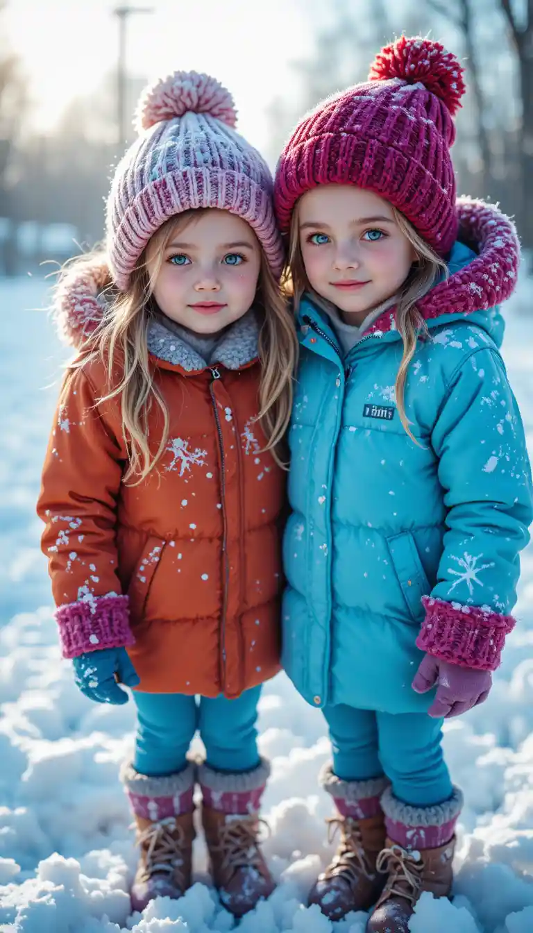 Junge Mädchen, die im verschneiten Winterland gemeinsam zittern