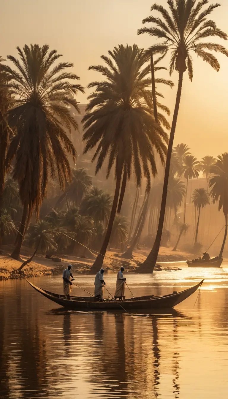 Fishermen At Dawn Along The Nile Riverbank