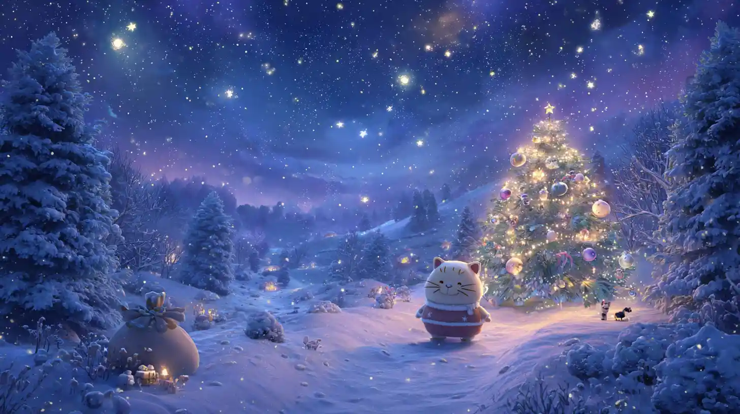 Allegro Gatto Babbo Natale in un Fiabesco Inverno Nevoso