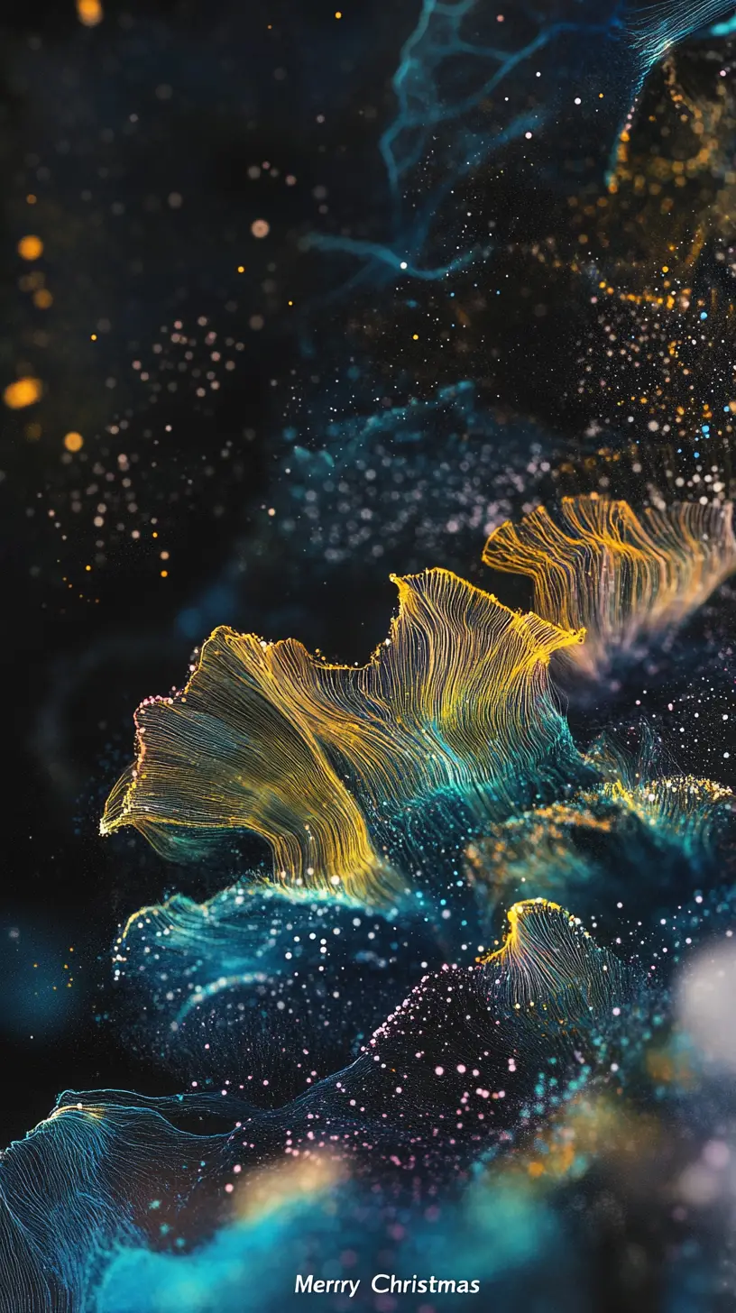 Surreal neon christmas landscape with glowing fantasy flora