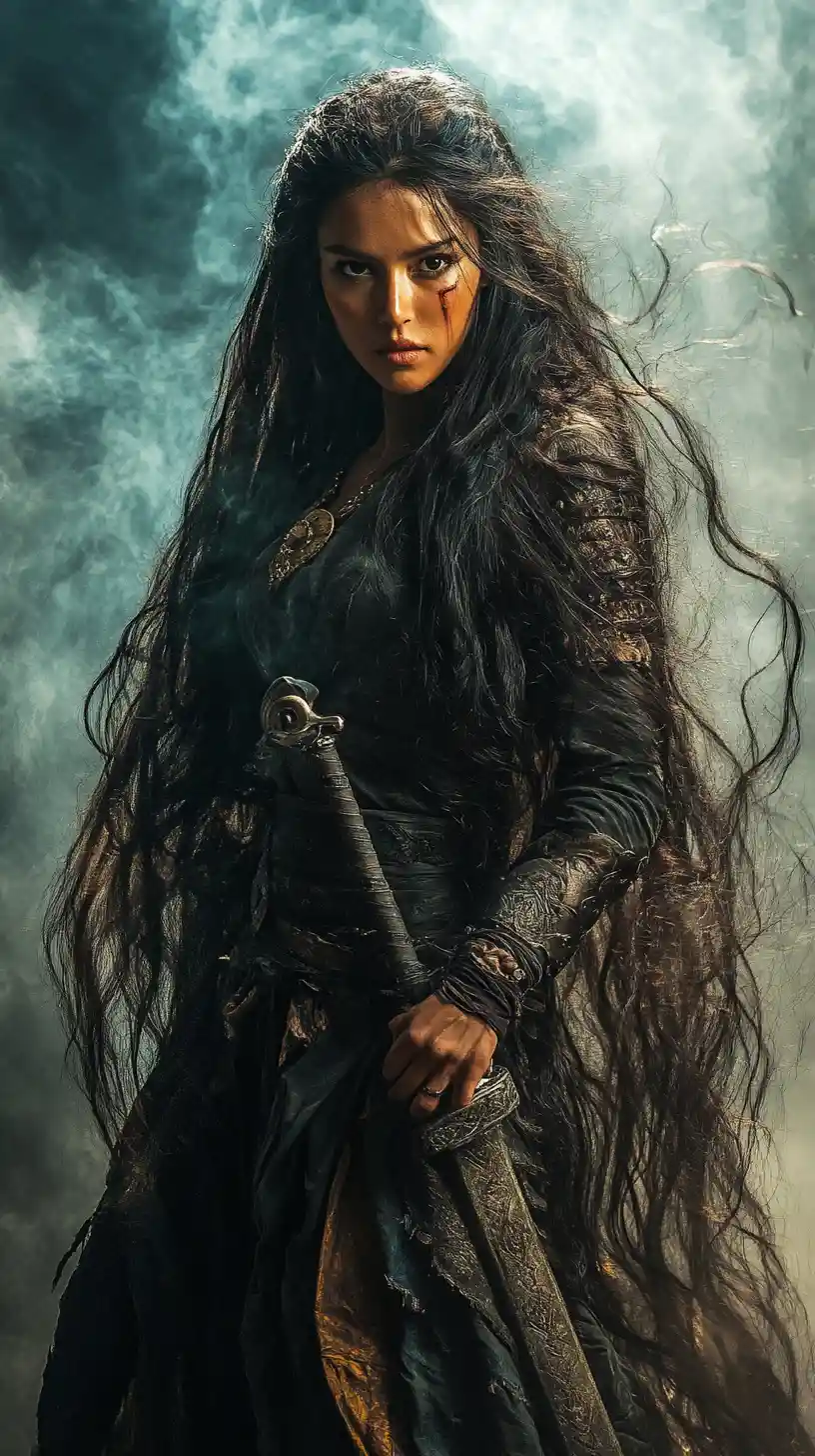 Ethereal warrior woman portrait in dramatic soft light