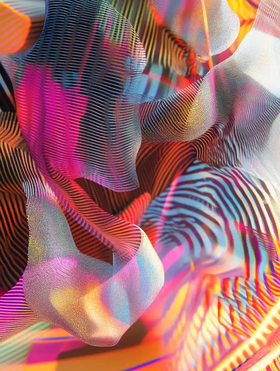 Motif géométrique d’art optique coloré avec paillettes et lumière