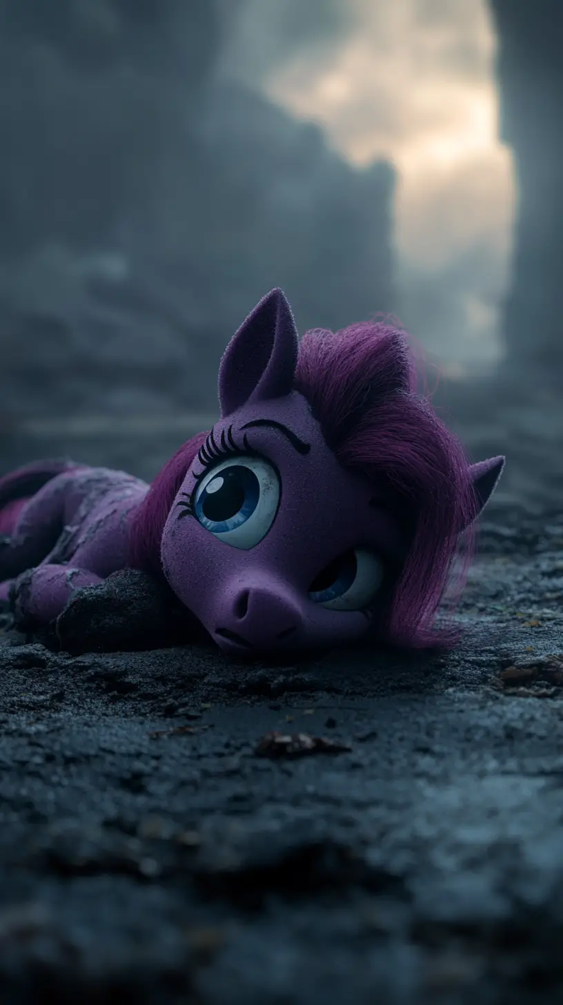 Injured anime pony girl on a desolate empty landscape
