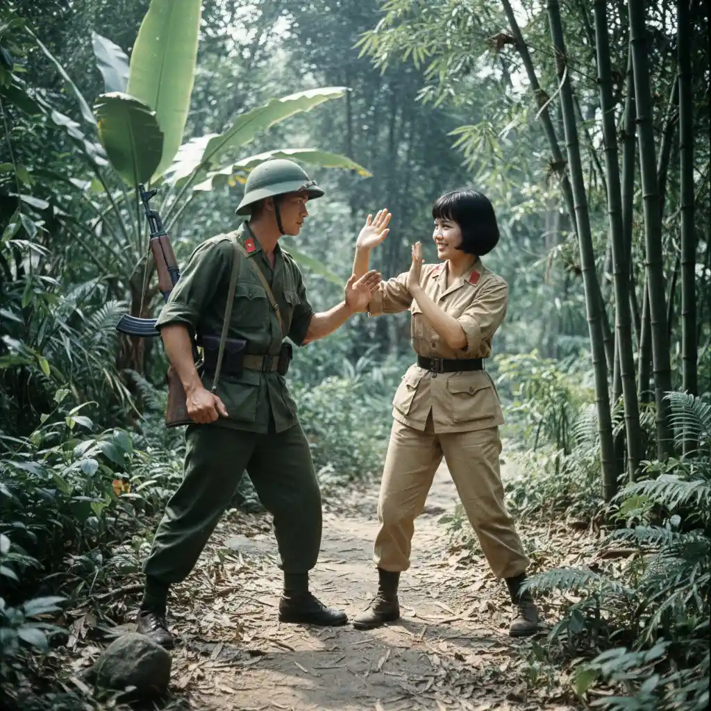 Soldados de Vietnam del Norte y del Sur entrenando en la selva