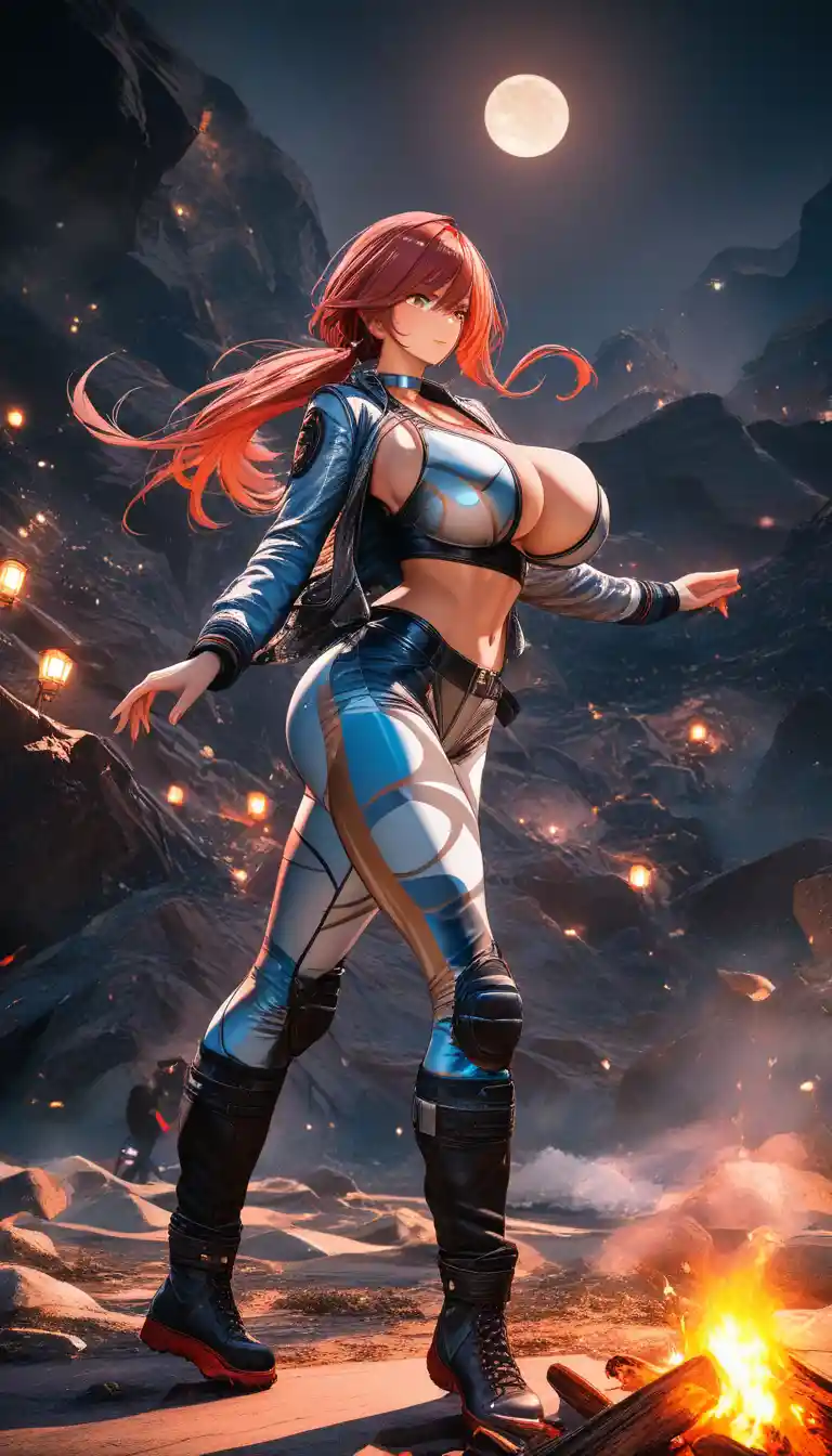 Artemis inspired huntress archer by a moonlit campfire