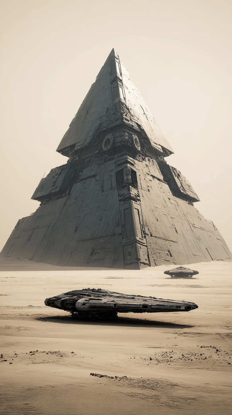 高聳於寂靜沙漠星艦之上的粗獷石造金字塔