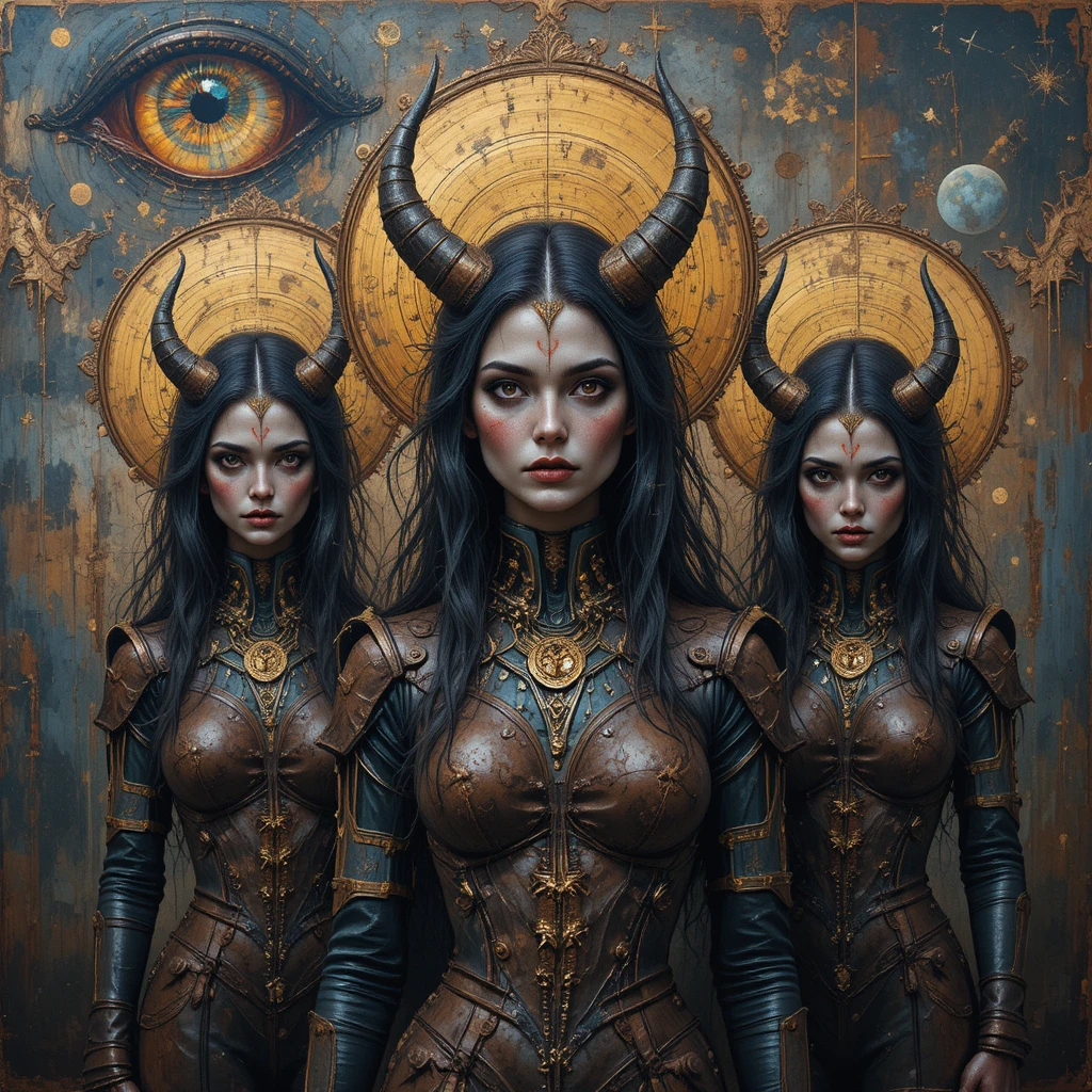 Hexen der Schönheit in verrosteter dämonischer Mixed-Media-Vision