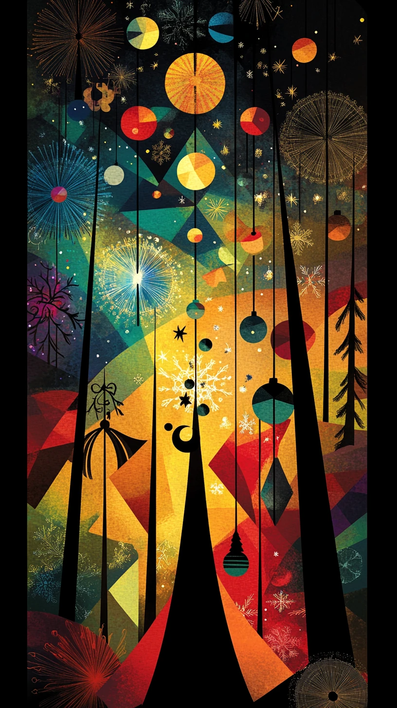 Abstract festive ornaments in a colorful Christmas composition