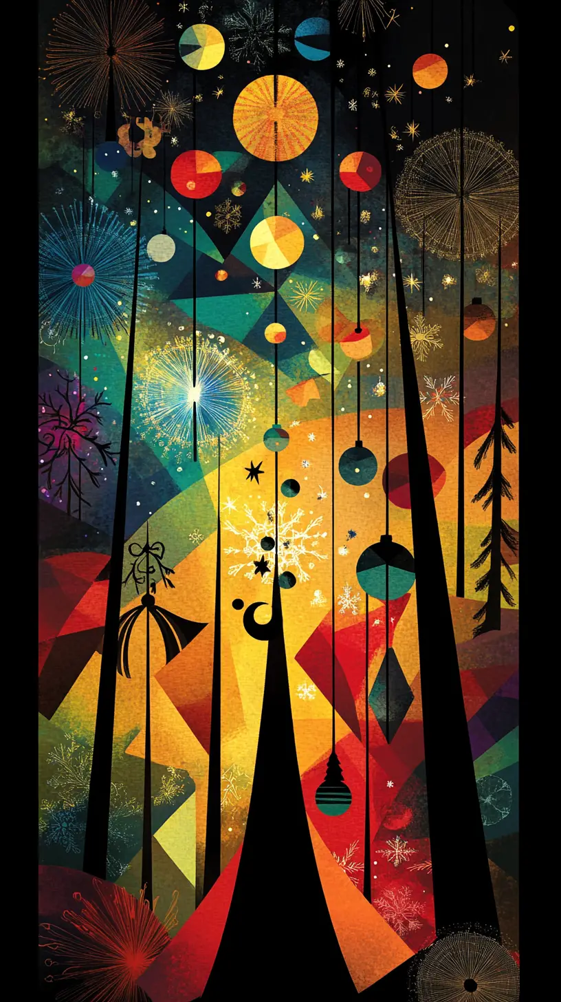 Abstract festive ornaments in a colorful Christmas composition