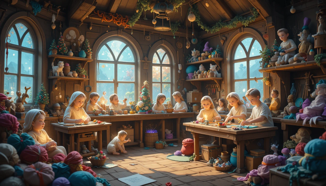 Atelier Magique de Jouets de Noël aux Mains Enchantées Lumineuses