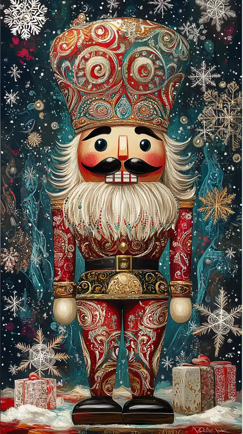 Majestic christmas nutcracker with ornate paisley patterns