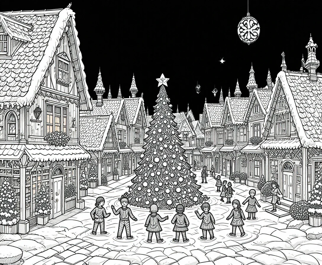 Muñecos de jengibre celebrando en un pueblo navideño lleno de fantasía