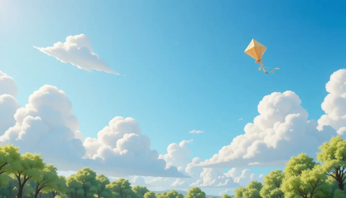 Soft white clouds over a bright blue sky park scene